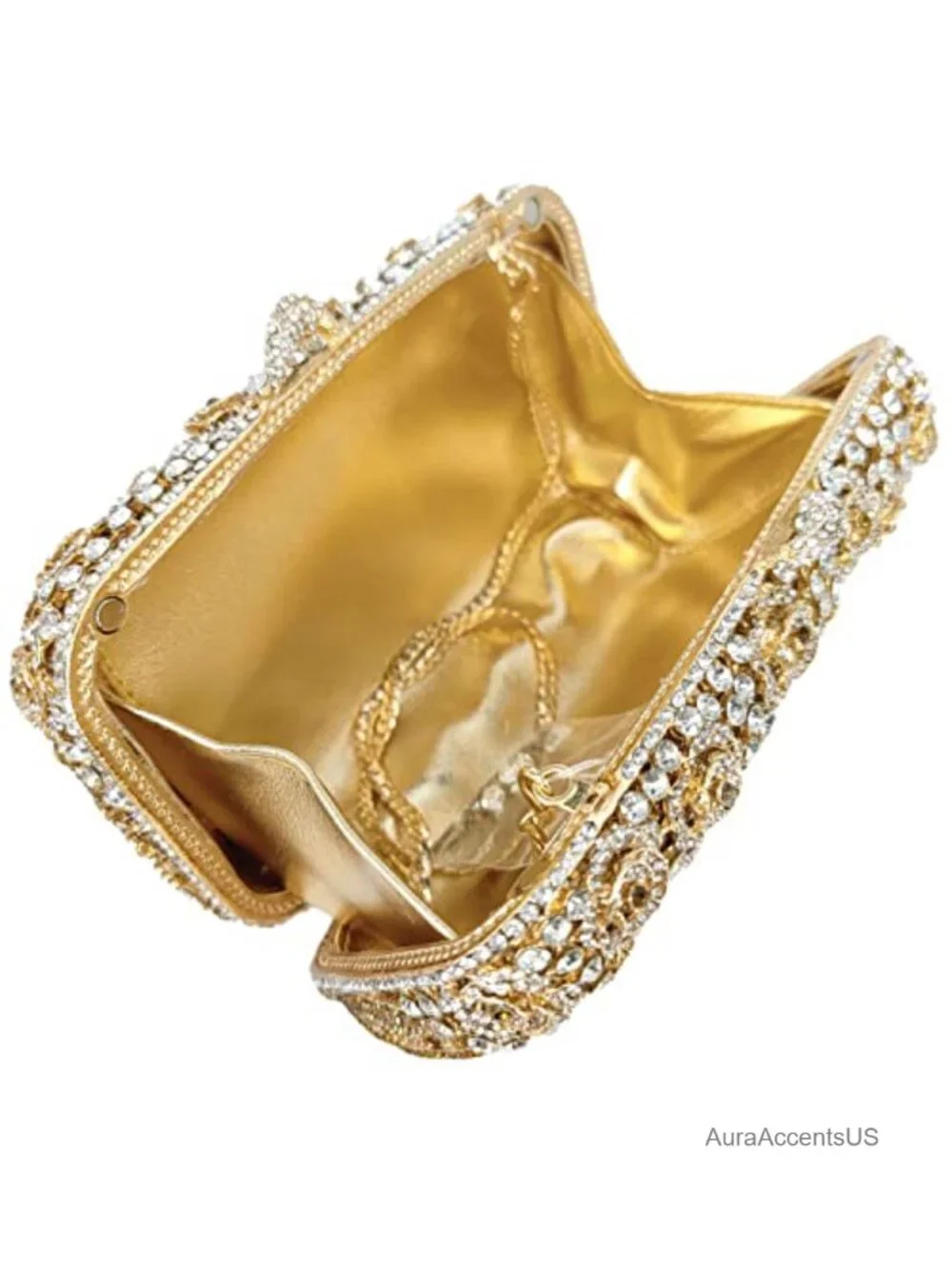 Crystal Embellished Floral Clutch Evening Bag Rhinestone Handbag with Chain